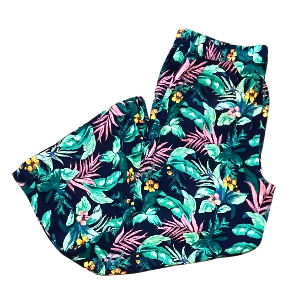 LOFT Pants Women's Size14 Blue Green Botanical Wide Leg Flat Front Pull-On - Picture 3 of 6